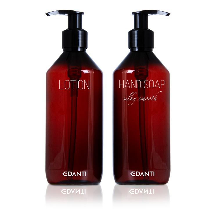 2X Pumpás Flakon Adagoló, Edanti, 300 Ml, Szappanos, Testápolóhoz, Műanyag, Barna