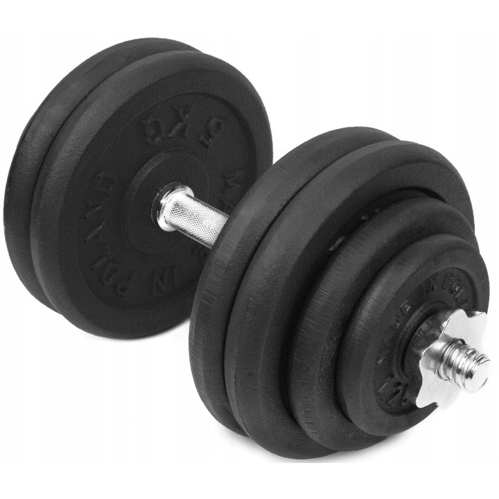 Set haltere zeliwne SPORT BLAST 30kg, 8 obtineri, 1 gryf, 2 zacsuri, antiderapante, 36cm