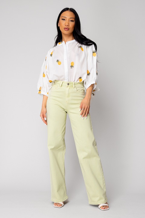 Camasa cu broderie motiv ananas White 16323, Alb optic