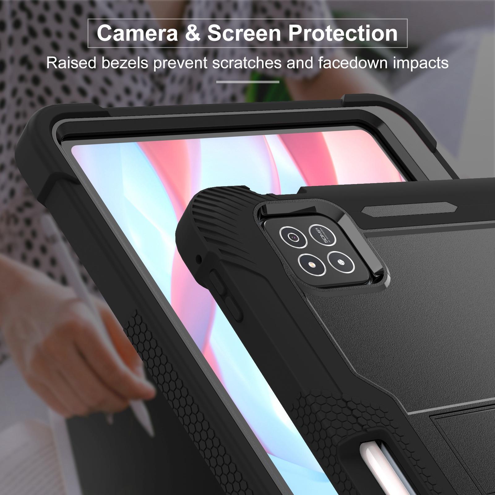 Husa tableta pentru Xiaomi Pad 7/7 Pro, silicon hibrid + PC, cu suport, rezistenta la socuri, negru