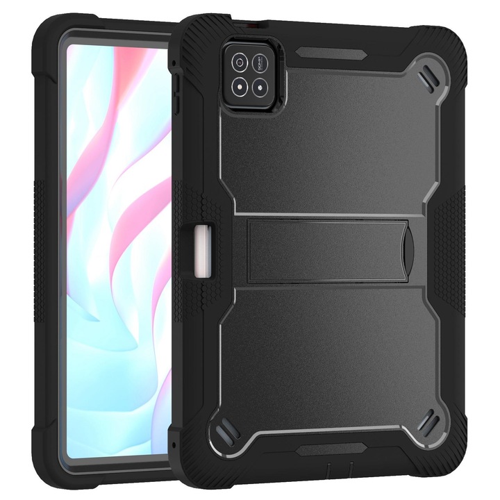 Husa tableta pentru Xiaomi Pad 7/7 Pro, silicon hibrid + PC, cu suport, rezistenta la socuri, negru