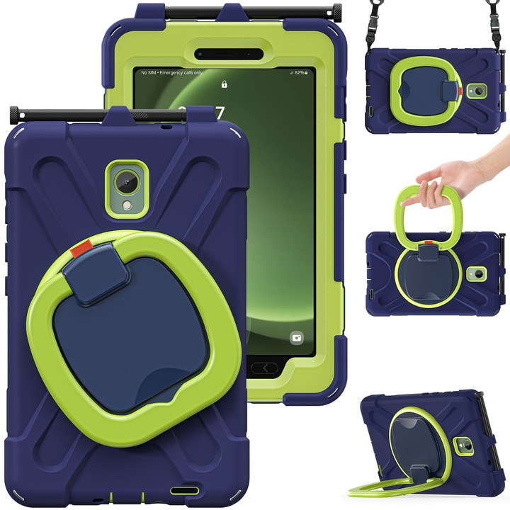 Husa tableta compatibila cu Samsung Galaxy Tab Active5 X300, silicon hibrid PC, cu suport si curea suport, albastru marin Olivine