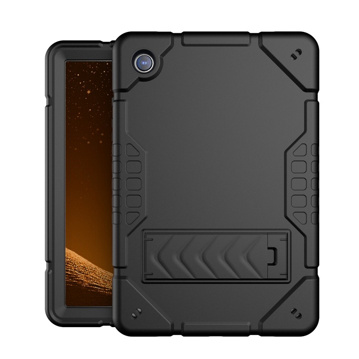 Husa tableta compatibila cu Samsung Galaxy Tab A8, hibrid silicon & PC, cu suport, protectie la impact, negru