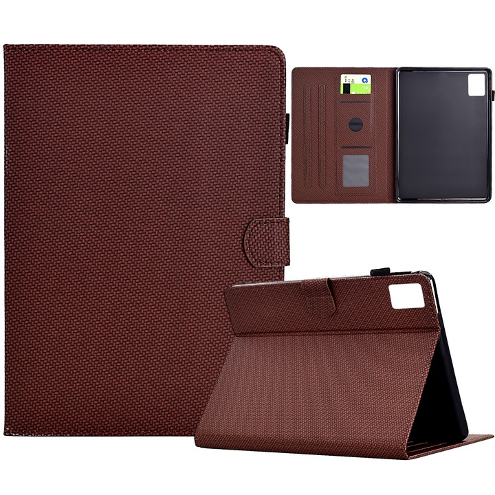 Husa tableta pentru Xiaomi Redmi Pad SE, piele texturata, suport inteligent, culoare maro