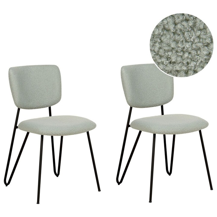 Set de 2 scaune dining Nelko Boucle Verde deschis