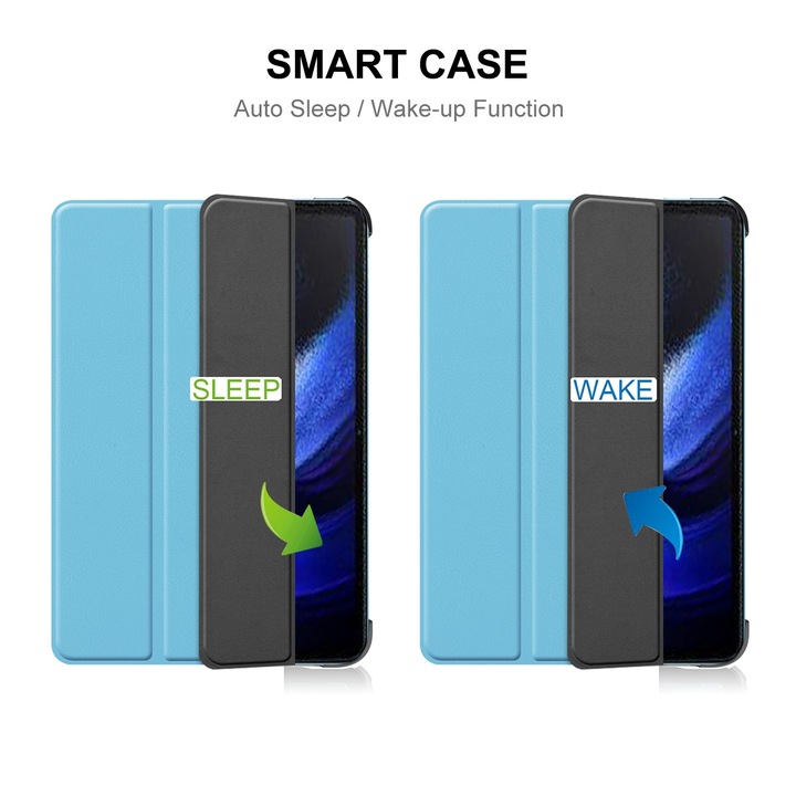 Husa tableta pentru Xiaomi Pad 6/6 Pro, textura piele ENKAY, design tri-fold, suport, albastru deschis