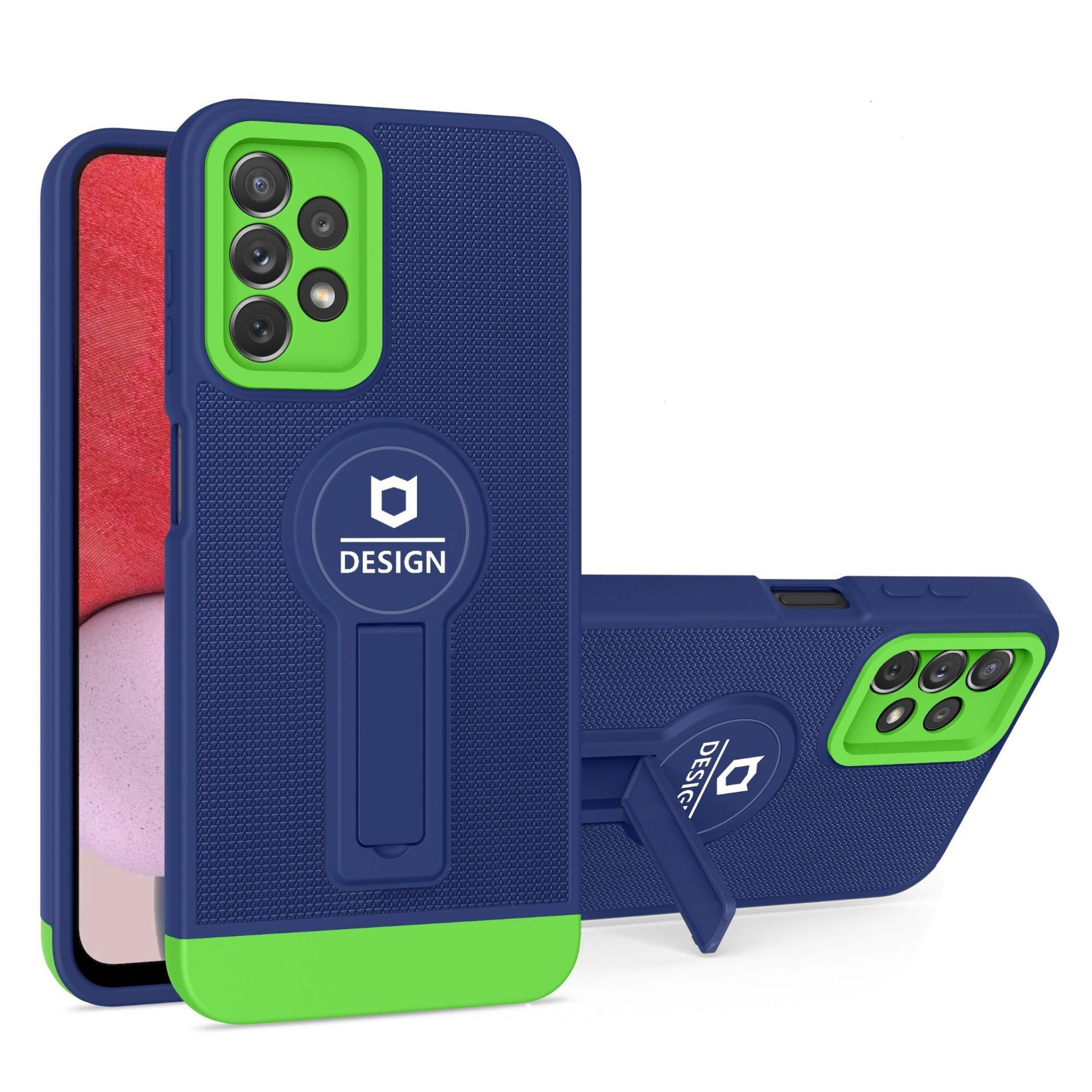Husa Armor Design cu Stand pentru Samsung S22, Albastru/Verde, Suport Auto Magnetic, Wireless Charge