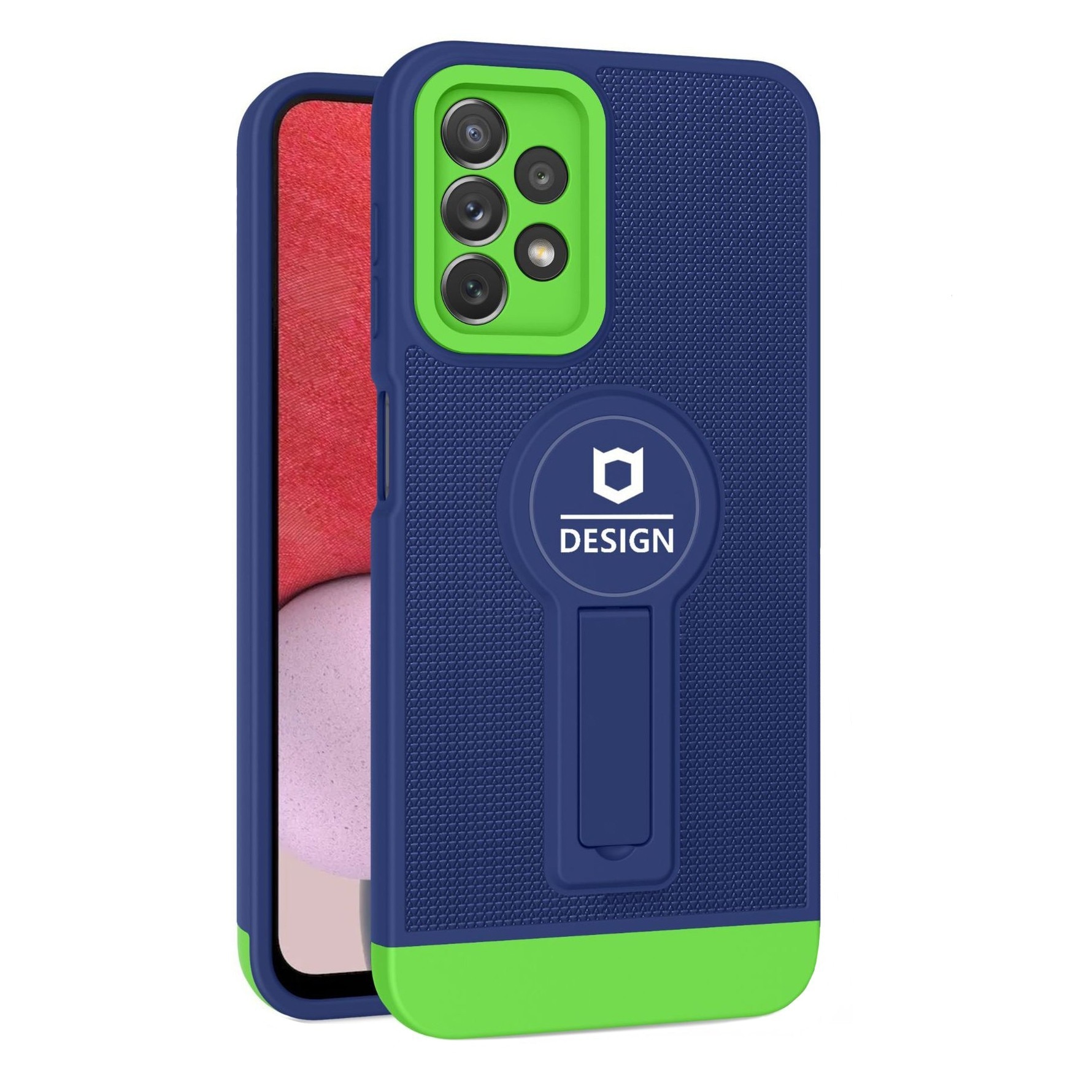 Husa Armor Design cu Stand pentru Samsung S22, Albastru/Verde, Suport Auto Magnetic, Wireless Charge