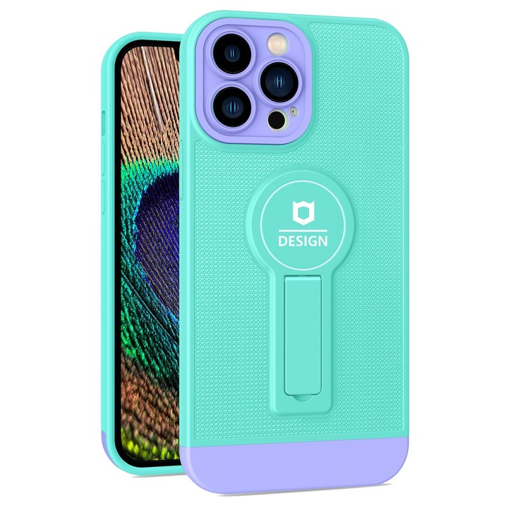 Husa Armor Design állvánnyal Apple iPhone X/XS Max készülékhez, kék/lila, mágneses autós tartó, vezeték nélküli töltés