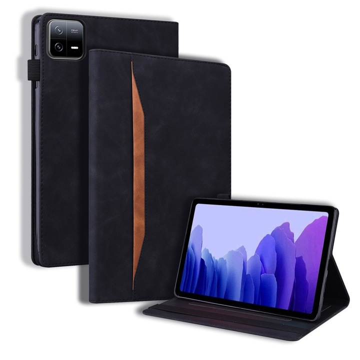 Husa tableta pentru Xiaomi Pad 6S Pro, piele PU + TPU, rezistenta la socuri, model imbinat, culoare neagra
