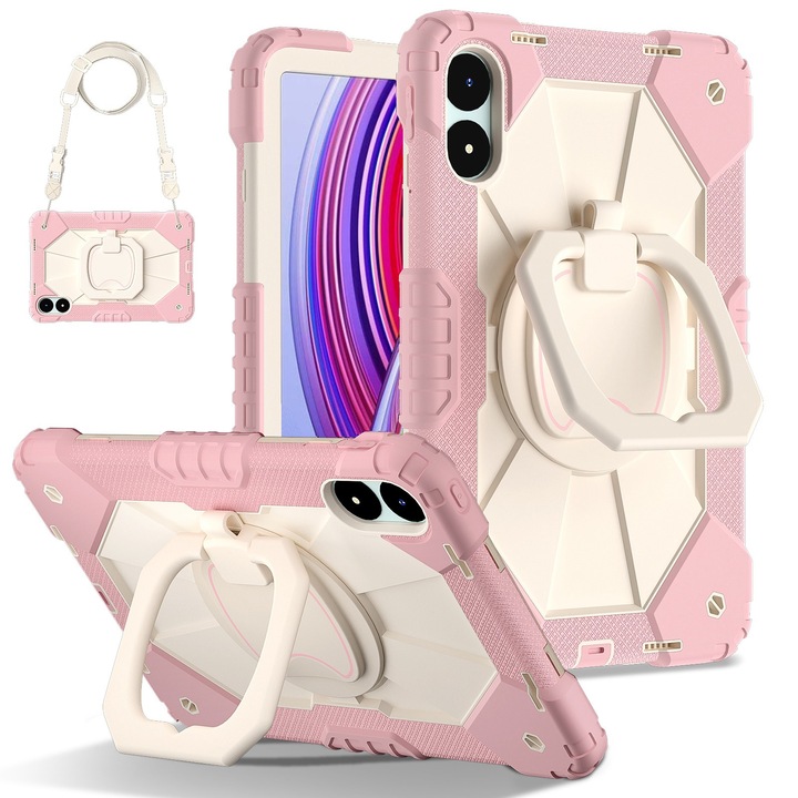 Xiaomi Poco Pad 12.1 tablet tok, hibrid szilikon PC, kontrasztos rózsaszín arany bézs színű