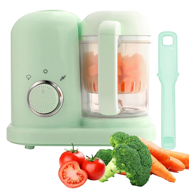 Aparat de gatit cu aburi, procesator hrana，Fudisenn®，Blender pentru hrana bebelusi 2 in 1，BabyCook，procesator de hrana pentru bebelusi, 4 functii, verde, 231x135x204mm