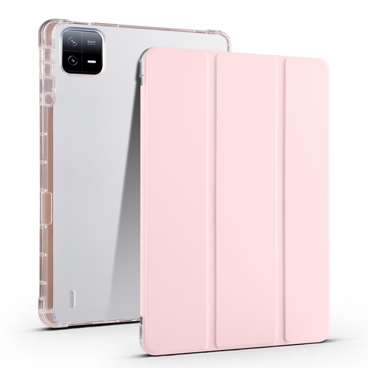 Husa tableta pentru Xiaomi Pad 6/6 Pro, TPU transparent, cu suport pentru creion, roz nisipiu