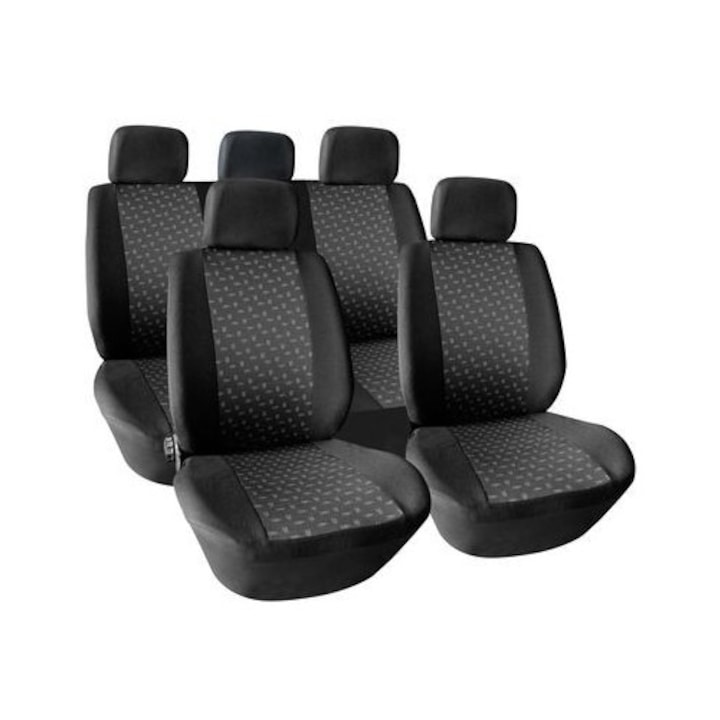 Комплект калъфи за седалки за кола Amio, тапицерия за предни и задни седалки , Пълен комплект 6 части, черно + сиво