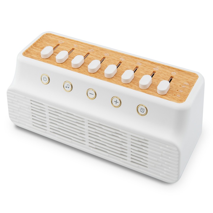 OEM Hordozható hangszóró természetes hangokhoz, 8 környezeti hang, Bluetooth 5.0, 30/60/90 perces időzítő, 1800mAh, fehér