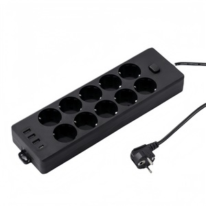 Prelungitor Electric 10 Prize + 3 USB + 1 Type-C - 2m Cablu, Protectie Suprasarcina, Intrerupator On-Off, Negru