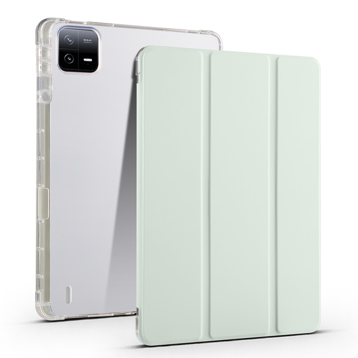 Husa tableta pentru Xiaomi Pad 6S Pro, TPU transparent, cu suport pentru pix, verde deschis