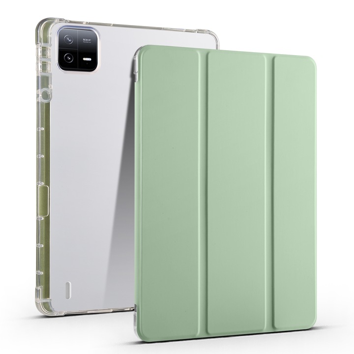 Husa tableta pentru Xiaomi Pad 6S Pro, TPU transparent, cu suport pentru pix, verde