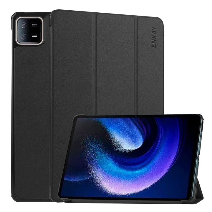 Husa tableta pentru Xiaomi Pad 6/6 Pro, piele texturata ENKAY, tip carte cu suport, inchidere magnetica, negru