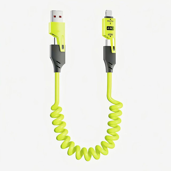 Cablu de date 4 in 1, 1.5m, incarcare rapida 27W, Type-C/Lightning, verde deschis