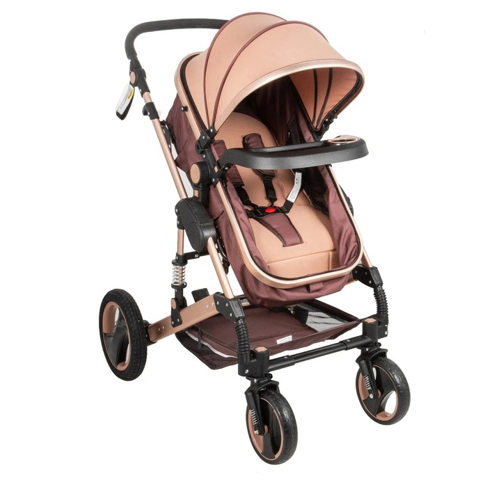 Бебешка количка, регулируема седалка, обръщаема, 3 в 1, златиста