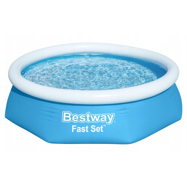 Piscina Fast Set Bestway, 2.44m x 61cm, rezistenta la perforare, usor de montat, roz