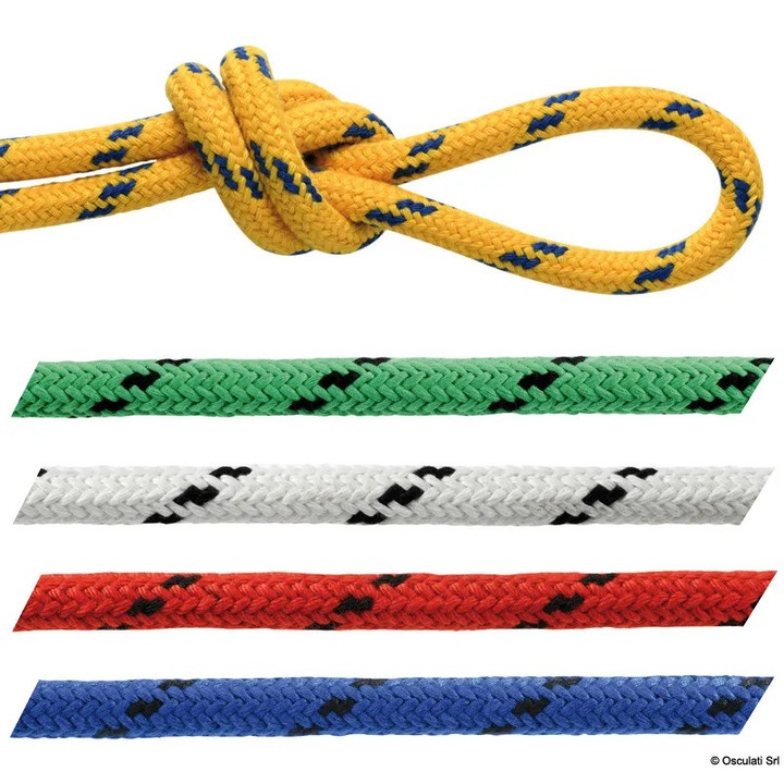 Funie Poliester Osculati Albastru, Diametru 16 mm, Finisaj Antiderapant Mat, Miez 3 Fire, Altoire Redusa