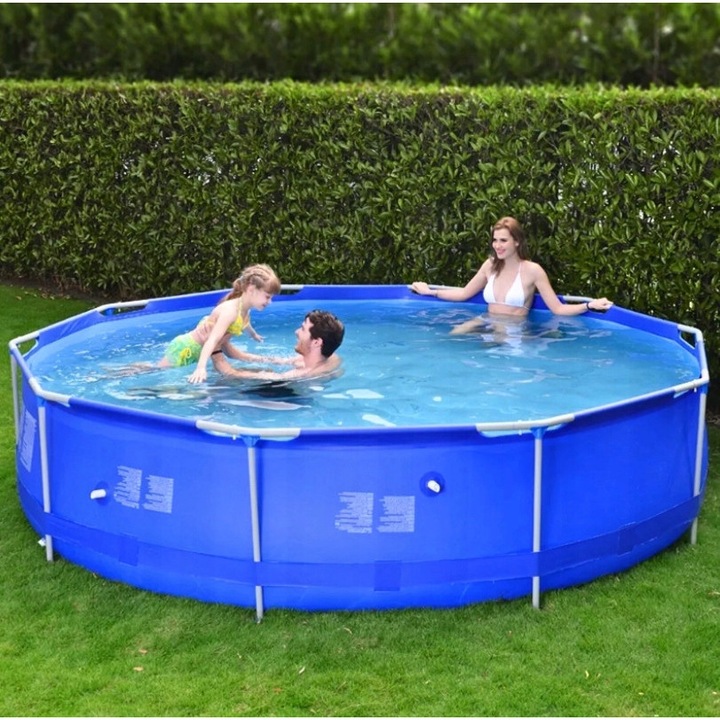 Set bazin de gradina metalic Luka 366x76cm, capacitate 6125L, pompa 1136L/h, material PVC 3-strat