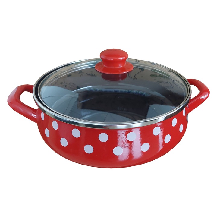 Oala cu doua manere capac sticla 4l Tufne Metalac email/24cm/4l