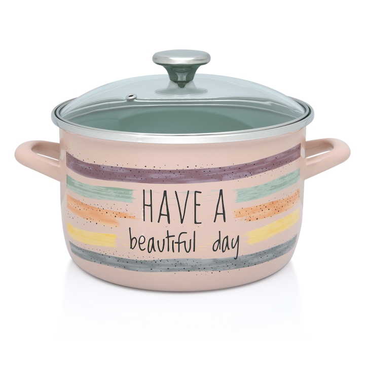 Oala 5l cu capac Divan Dan rosu Metalac email/22cm/5l