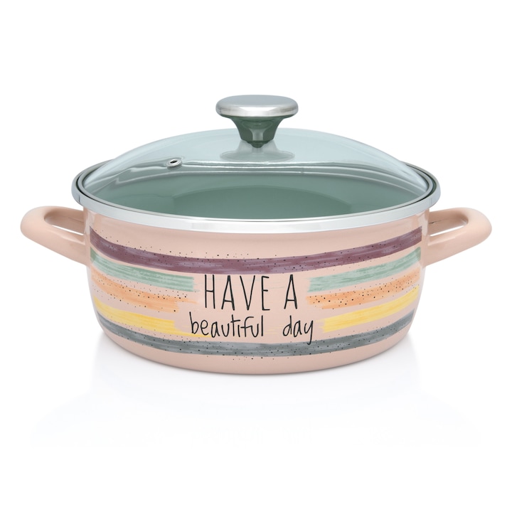 Cratita 3.5l cu capac din sticla Divan Dan Metalac email/22cm/3.5l