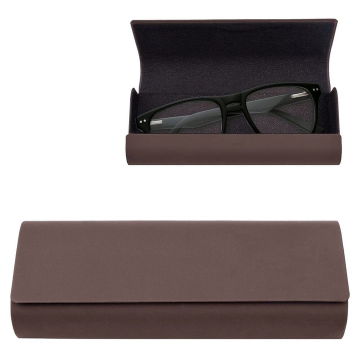 Etui ochelari Stylion magneti, maro mat, 15.6x2.9x5.8cm