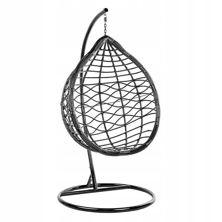 Фотьойл тип пашкул Velaco, техноратан, черен, 105x120x71см, комплект с кръгла основа и аксесоари за монтаж