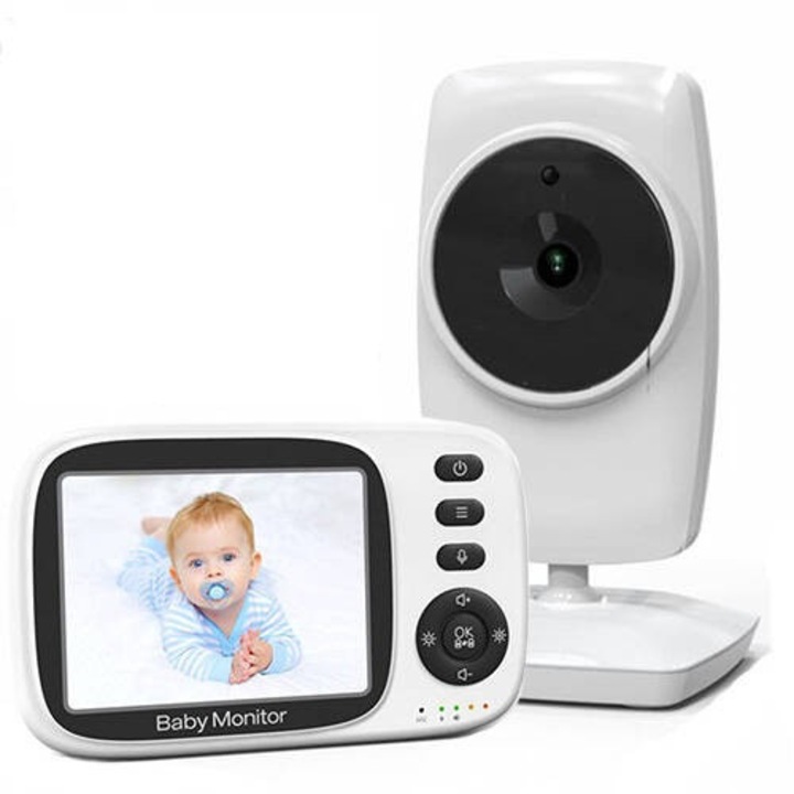 Monitor pentru bebelusi Home, alb, 2100mAh, ecran LCD de 3,2″, 320 x 240MP, mod nocturn