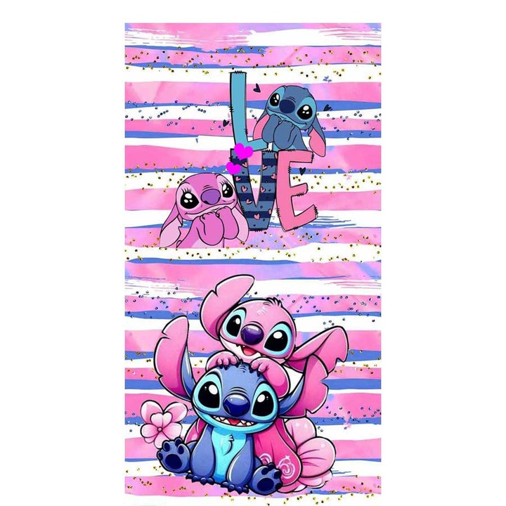 Хавлия за плаж Кингтекс STITCH and Angel 2025, 70x140см, 60% памук 40% полиестер, Многоцветно