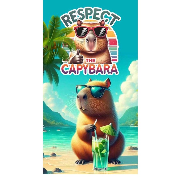 Хавлия за плаж Кингтекс Capybara respect, 70x140см, 60% памук 40% полиестер, Многоцветно