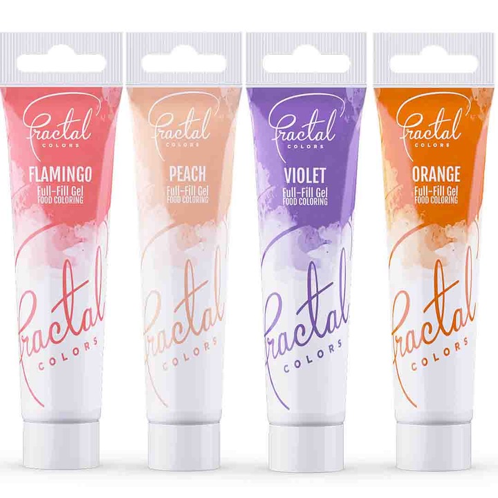 Colorant Gel Pachet Economic "Sunset" : Flamingo 30g, Peach 30g, Orange 30g, Violet 30g