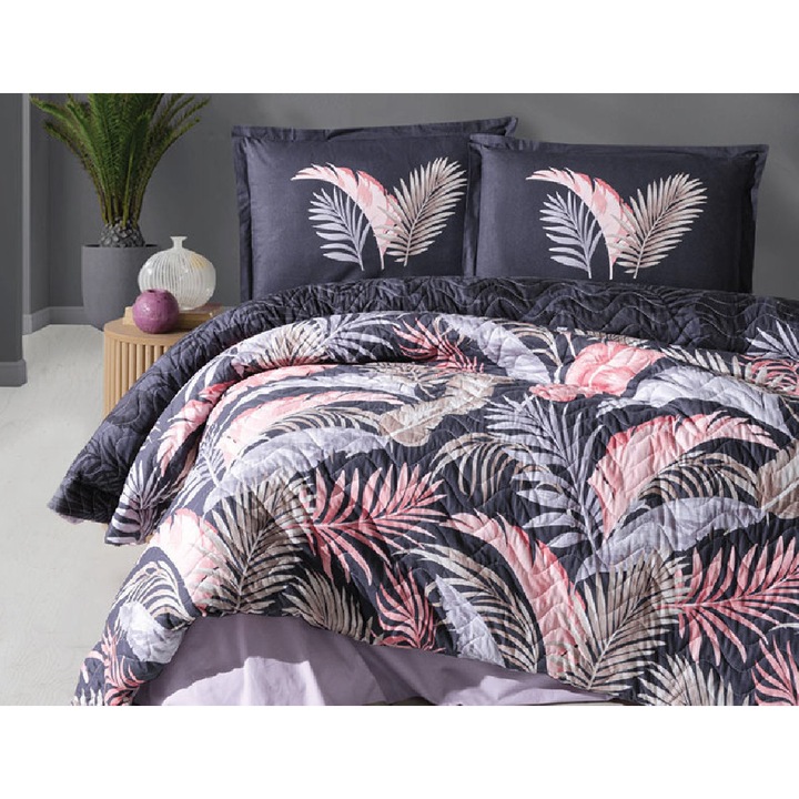 Lenjerie de Pat pentru 2 Persoane, Model LX7335, Bumbac 100%, 4 Piese