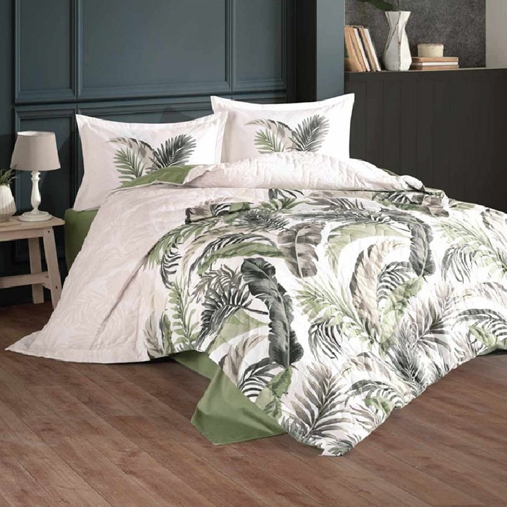 Lenjerie de Pat pentru 2 Persoane, Model LX7336, Bumbac 100%, 4 Piese