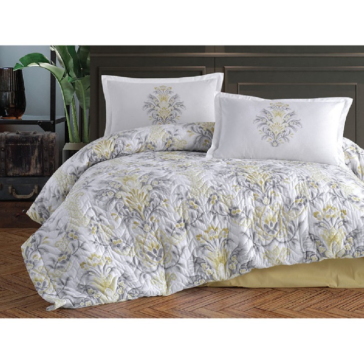 Lenjerie de Pat pentru 2 Persoane, Model LX7360, Bumbac 100%, 4 Piese
