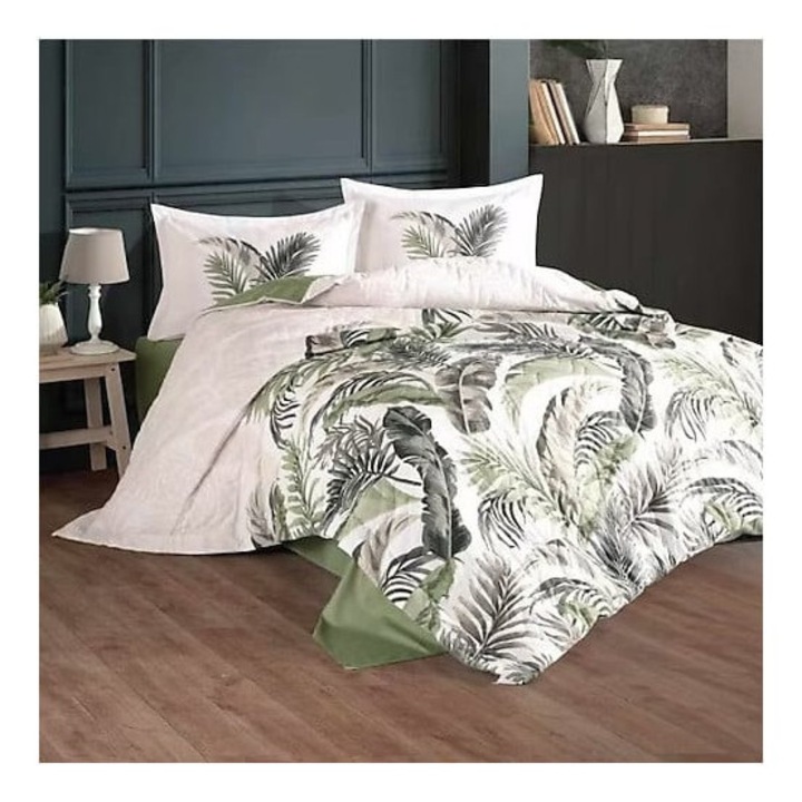Lenjerie de Pat pentru 2 Persoane, Model LX4217, Bumbac 100%, 4 Piese