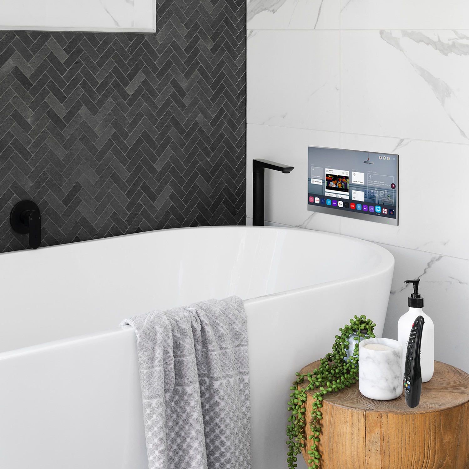 Soulaca TV inteligent cu oglinda LED de 21,5 inch pentru baie, 1080P rezistent la apa, cu Wi-Fi si Bluetooth, Alexa incorporat, difuzor integrat, sistem webOS, SS215U22-E015