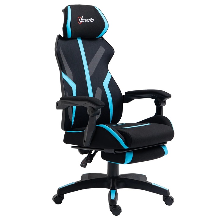 Vindetto ergonomikus gamer szék, kék, deréktámasszal, állítható magasságú, 65x65x119-129 cm