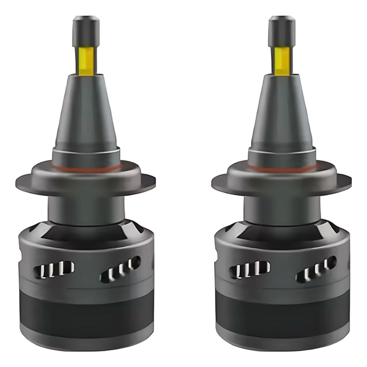 2 db-os H7 LED autóizzó készlet, 3 szín, színváltás be-/kikapcsolással, 12V-24V, plug & play, ventilátor nélküli, tompított/távolsági fényszóróval kompatibilis, 6000K hideg fehér, 4300K meleg fehér, 3000K sárga, Canbus