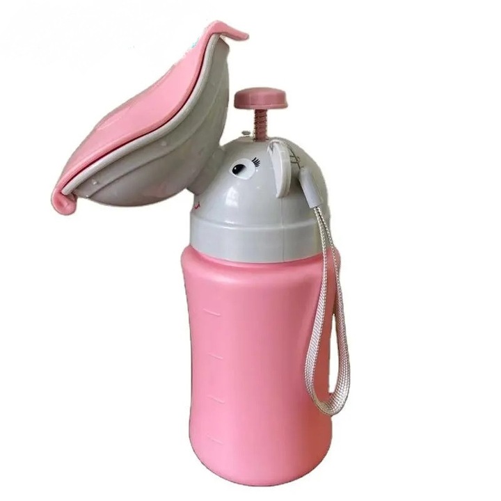 Pisoar portabil pentru fetite, Little Mom, Reutilizabil, design ergonomic si intuitiv, dimensiune 22 x 8 cm, capacitate 500 ml, Travel Pink