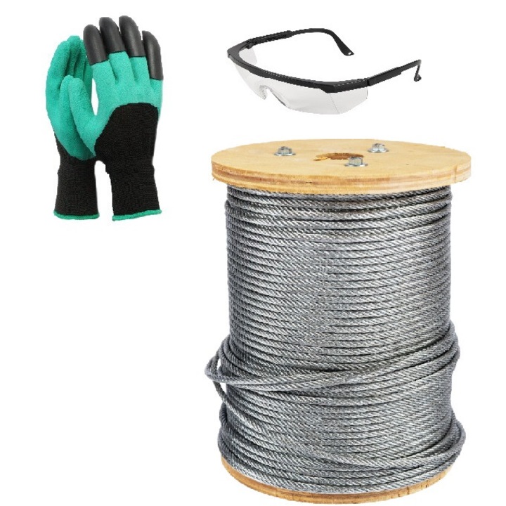 Tambur cablu otel zincat, diametru 3mm, lungime 100m, 2 Accesorii