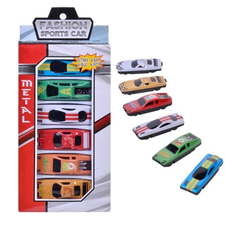 Set 6 masinute, Sport, metal, multicolore, scara 1:64, 3+ ani