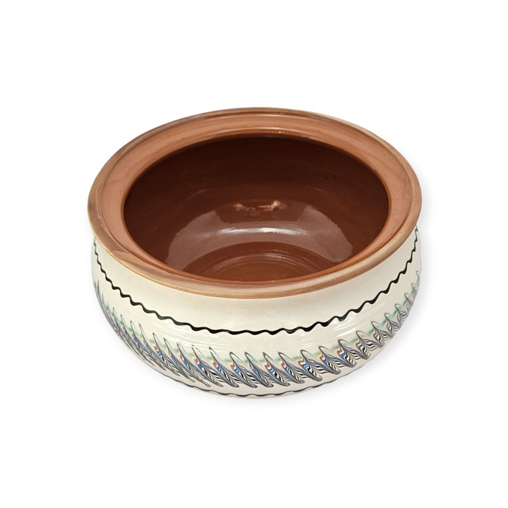 vas de cuptor - oala de saramale, CERAMICA DE HOREZU, alb model spic 3 litri