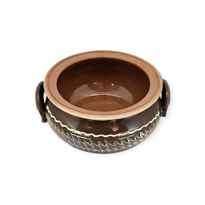 sütőtál - savanyúságtál, HOREZU CERAMICS, fekete, tüskés mintázatú, 4 literes, fülekkel