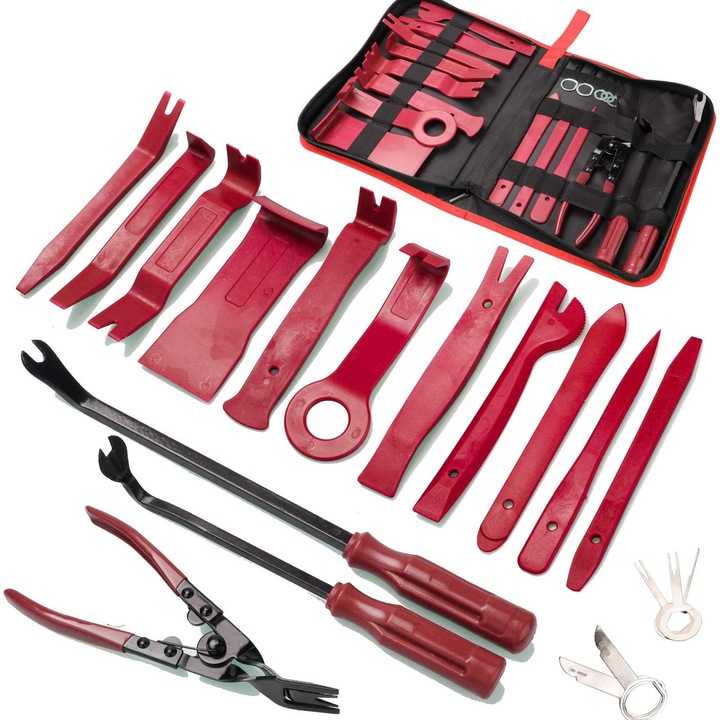 Set 19 scule demontare interior auto, HaploS®, plastic PMMA, cu husa, rosu